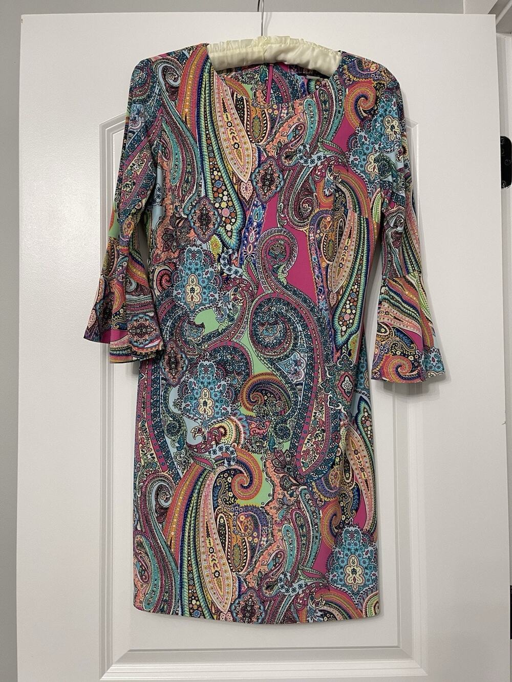 Tommy Hilfiger Colorful Bohemian Paisley Jaipur Shift Dress Bell Sleeves Size 6P